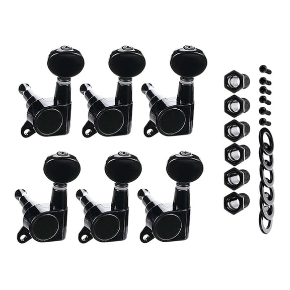 Set of 6 Left Hand Guitar Machine Heads with Bushings and Screws Metal Texture for Standard 13/32inch Installation