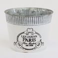 thumbnail image 1 of Set of 6 Les Jardin Paris Text On White & Silver Metal Bucket Shaped Planter, 1 of 1