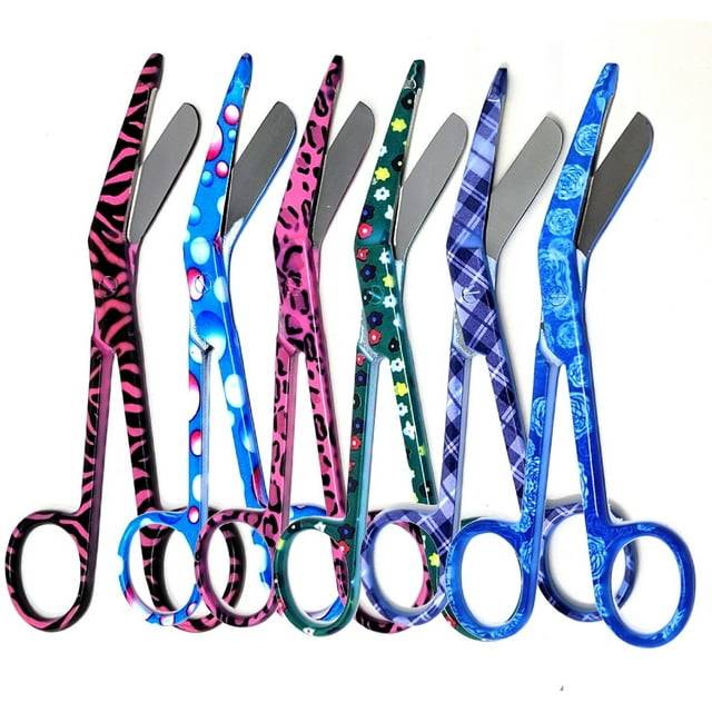 Set of 6 Lister Bandage Scissors 5.5" Stainless Steel with Assorted Patterns - Set 1