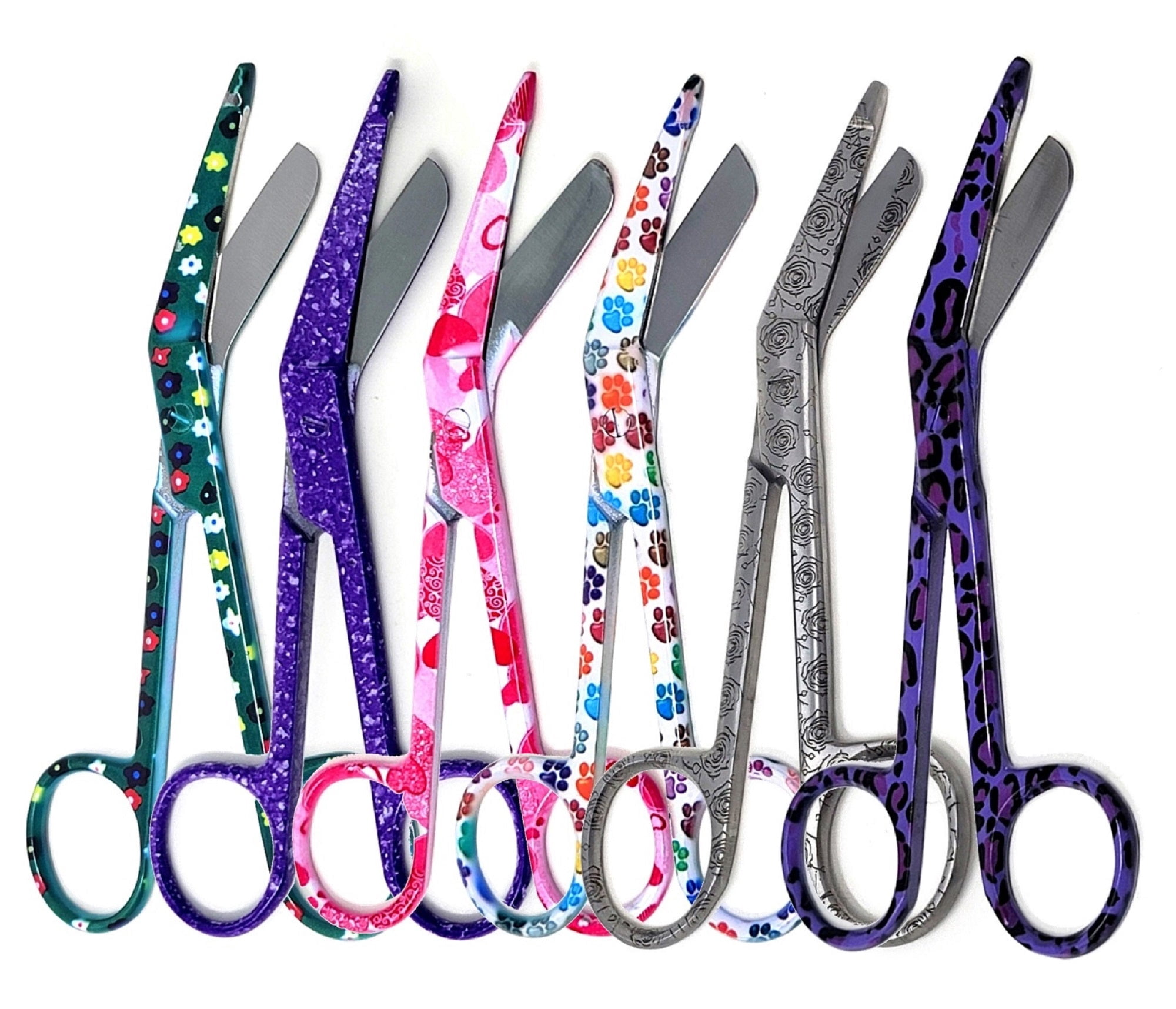 Set of 6 Lister Bandage Scissors 5.5" Stainless Steel with Assorted Patterns - Set 3