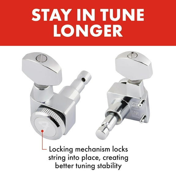 Set of 6  Locking Tuners for Right-Handed Electric Guitars - Polished Chrome Finish, 1.7x10x4.5 Inches