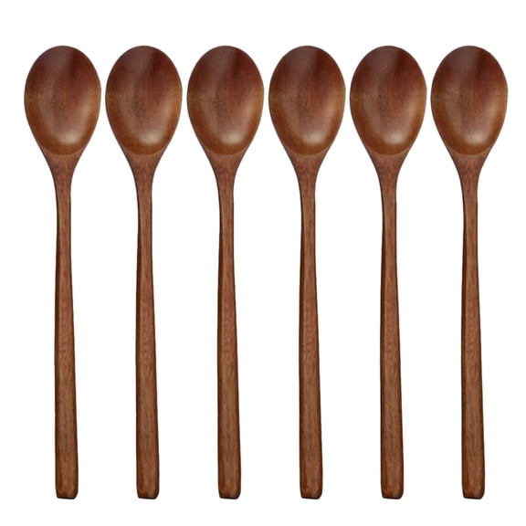 Set of 6 Long Wooden Spoons Natural for Dinner Lunch Kitchen Use