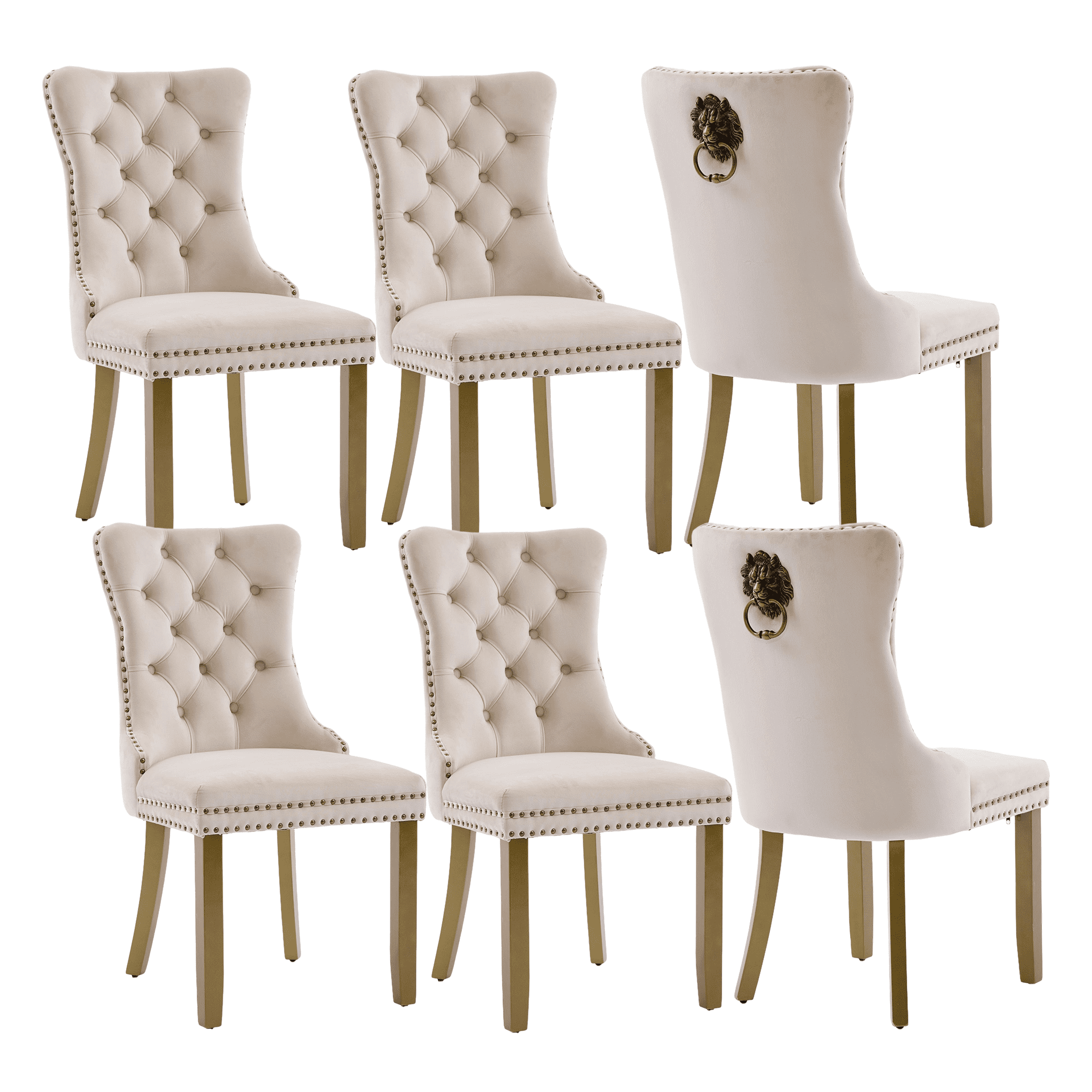 Set of 6 Luxury Velvet Dining Chairs with Wood Legs Tufted Back Modern ...