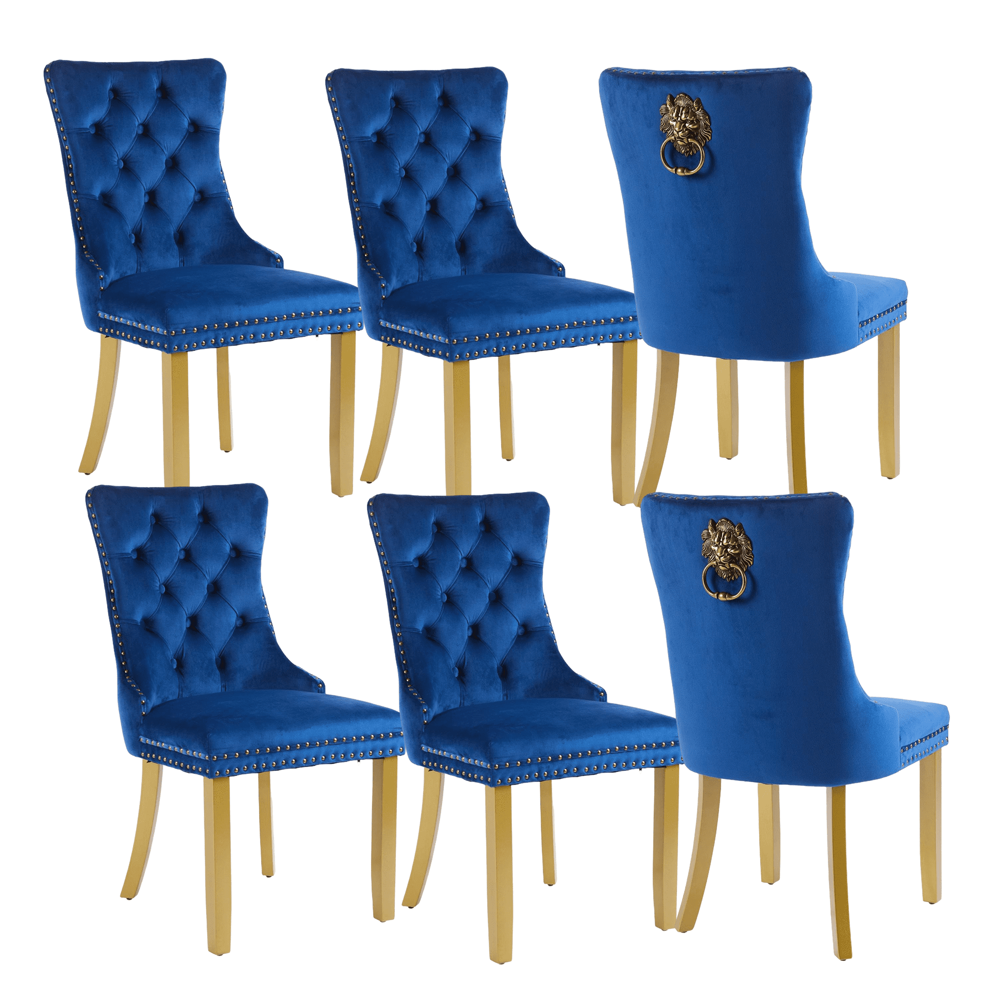 Set of 6 Luxury Velvet Dining Chairs with Wood Legs Tufted Back Modern ...