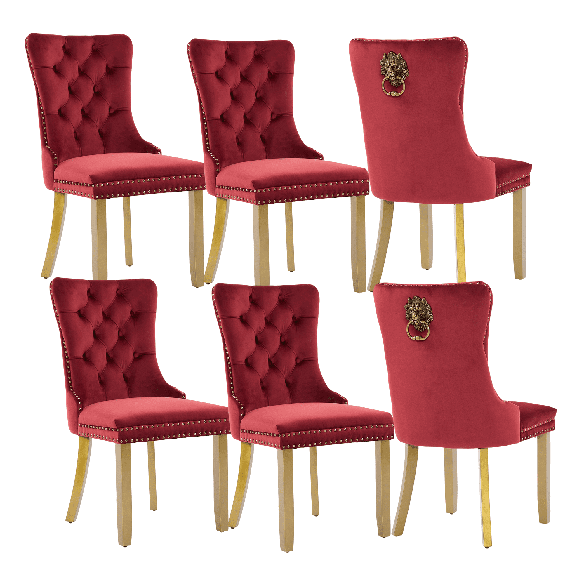 Set of 6 Luxury Velvet Dining Chairs with Wood Legs Tufted Back Modern ...