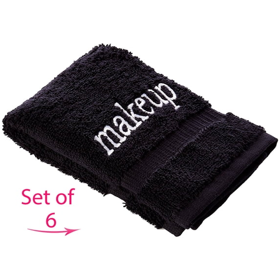 Set of 6 Makeup Remover washcloth. Turkish Cotton Perfect for Makeup Bag! 13x13 inches - Black