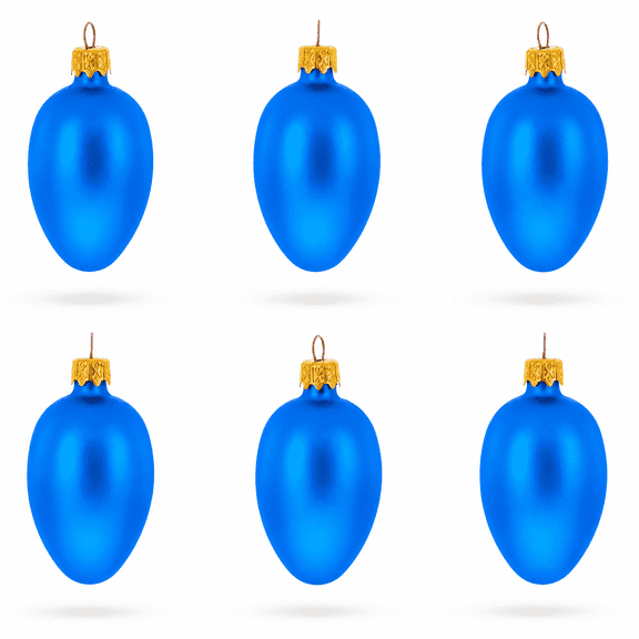 Set of 6 Matte Blue Mini Glass Egg Ornaments 2.9 Inches