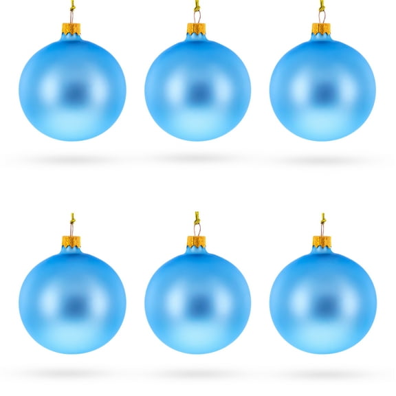 Set of 6 Matte Light Blue Glass Ball Christmas Ornaments 3.25 Inches