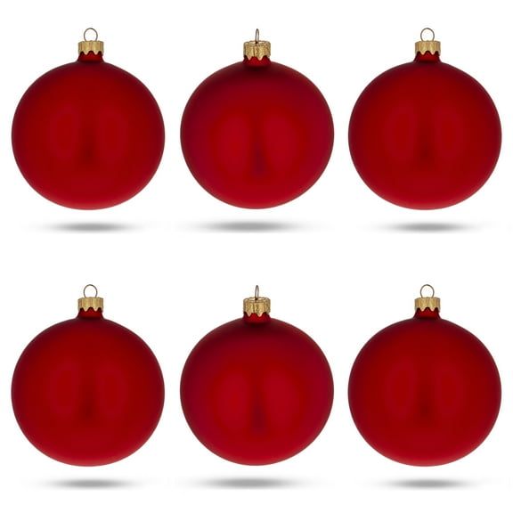 Set of 6 Matte Red Glass Ball Christmas Ornaments 3.25 Inches