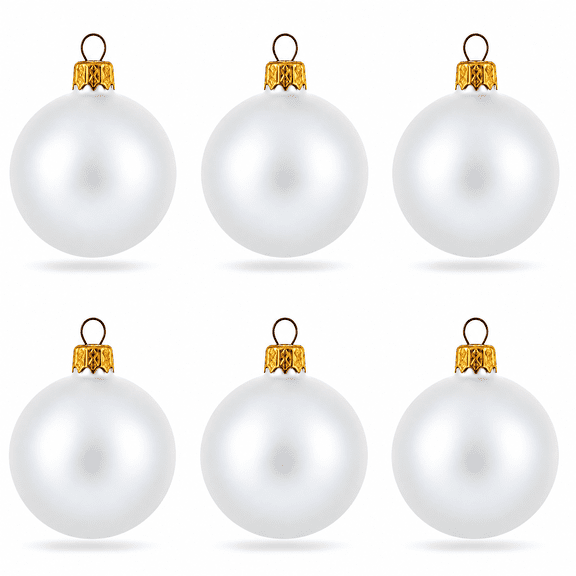 Set of 6 Matte White Glass Ball Christmas Ornaments 2.4 Inches