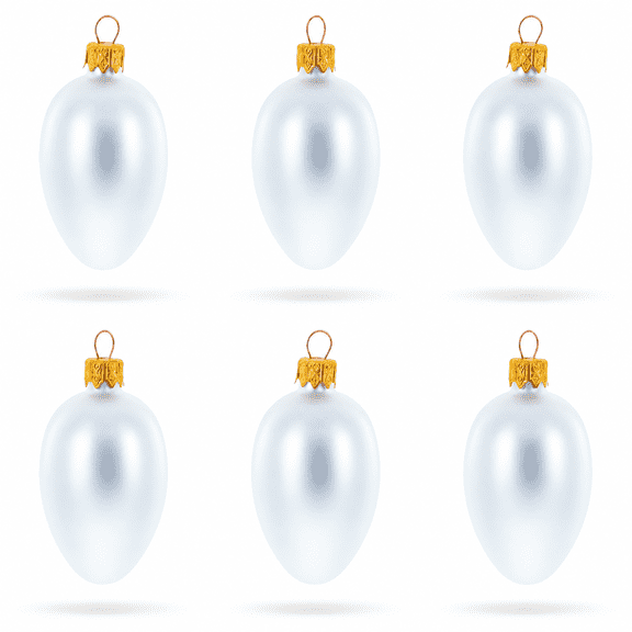 Set of 6 Matte White Mini Glass Egg Ornaments 2.9 Inches