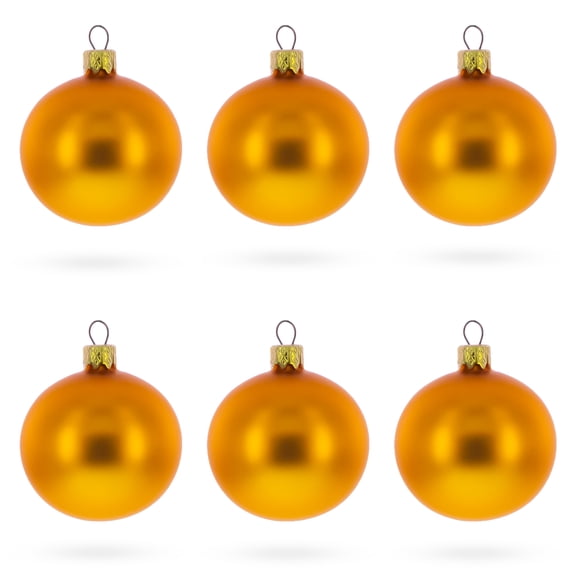 Set of 6 Matte Yellow Glass Ball Christmas Ornaments 2.4 Inches