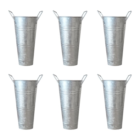 Set of 6 Metal Flower Vases with Handles Tall Cylindrical Galvanized Buckets for Indoor Outdoor Decoration Display