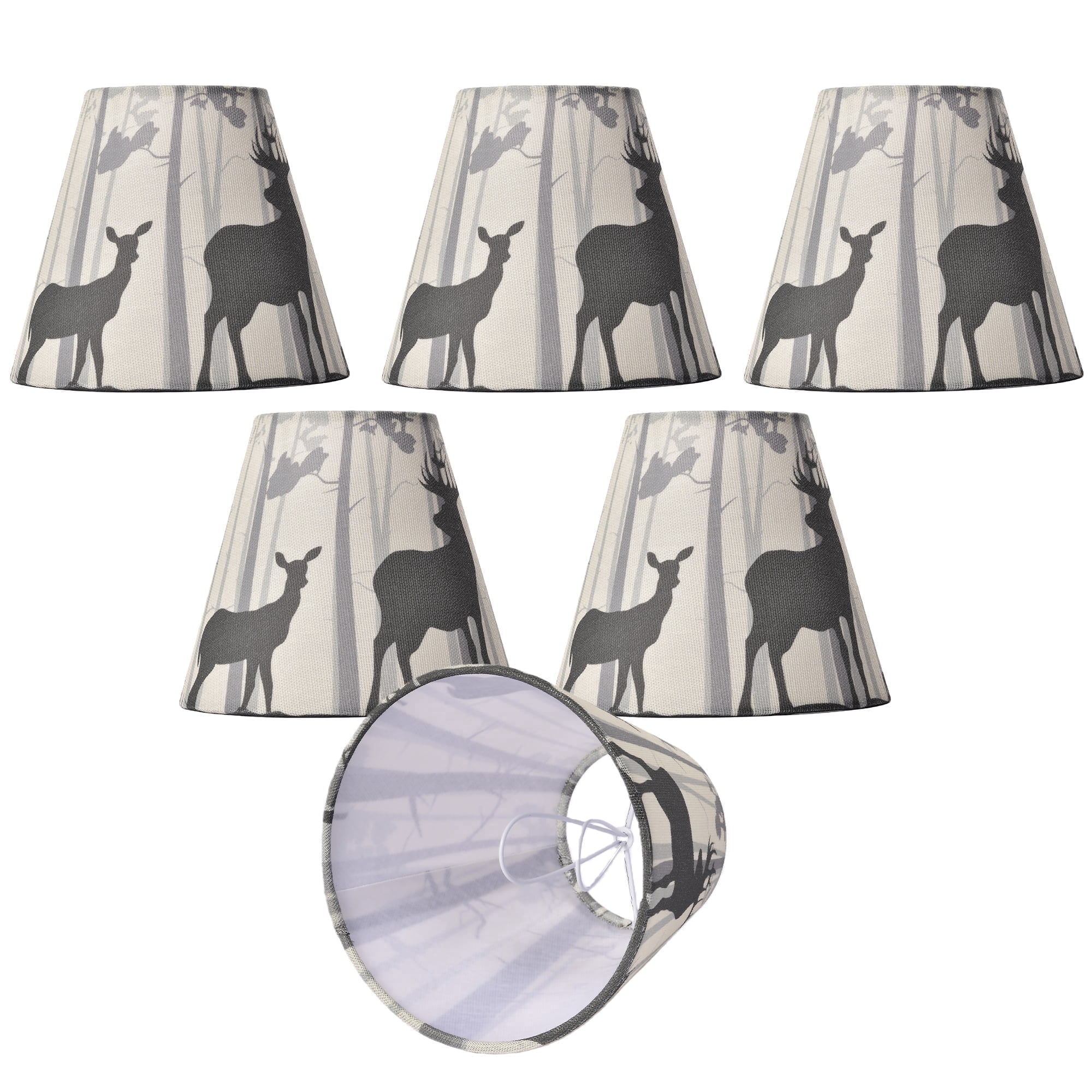 Set of 6 Mini Clip-On Chandelier Shades, E12 Empire Fabric Lamp Shades, Woodland Deer