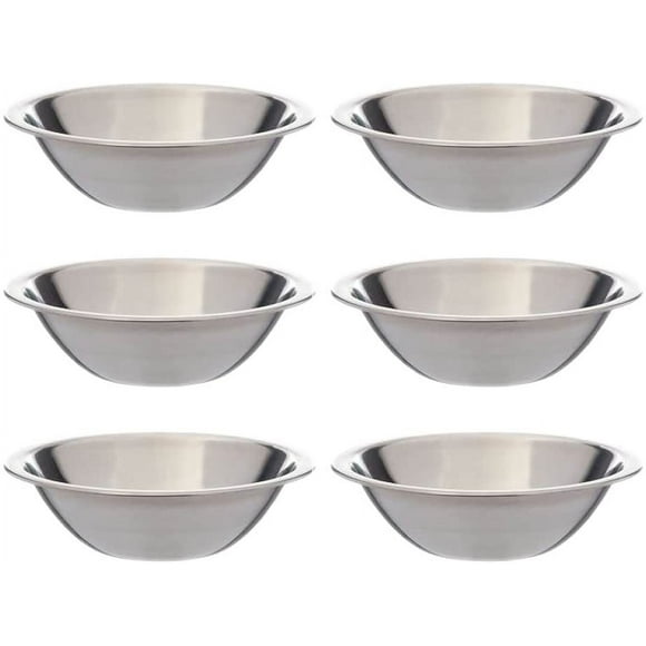 Set of 6, Mixing Bowls, Stainless Steel, Professional Chef, Commercial Kitchen, Flat Base