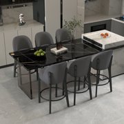 Set of 6 Modern Faux Linen Counter Stools, Ergonomic Bar Stools with Solid Wood Legs & Foot Ring for Kitchen Island Home Bar Restaurant,Dark Gray