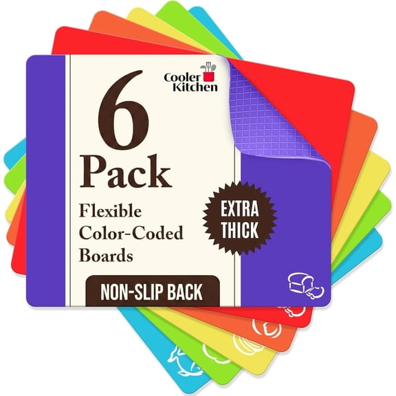 Set of 6 Non-Porous Kitchen Cutting Mats, Flexible Extra Thick Plastic