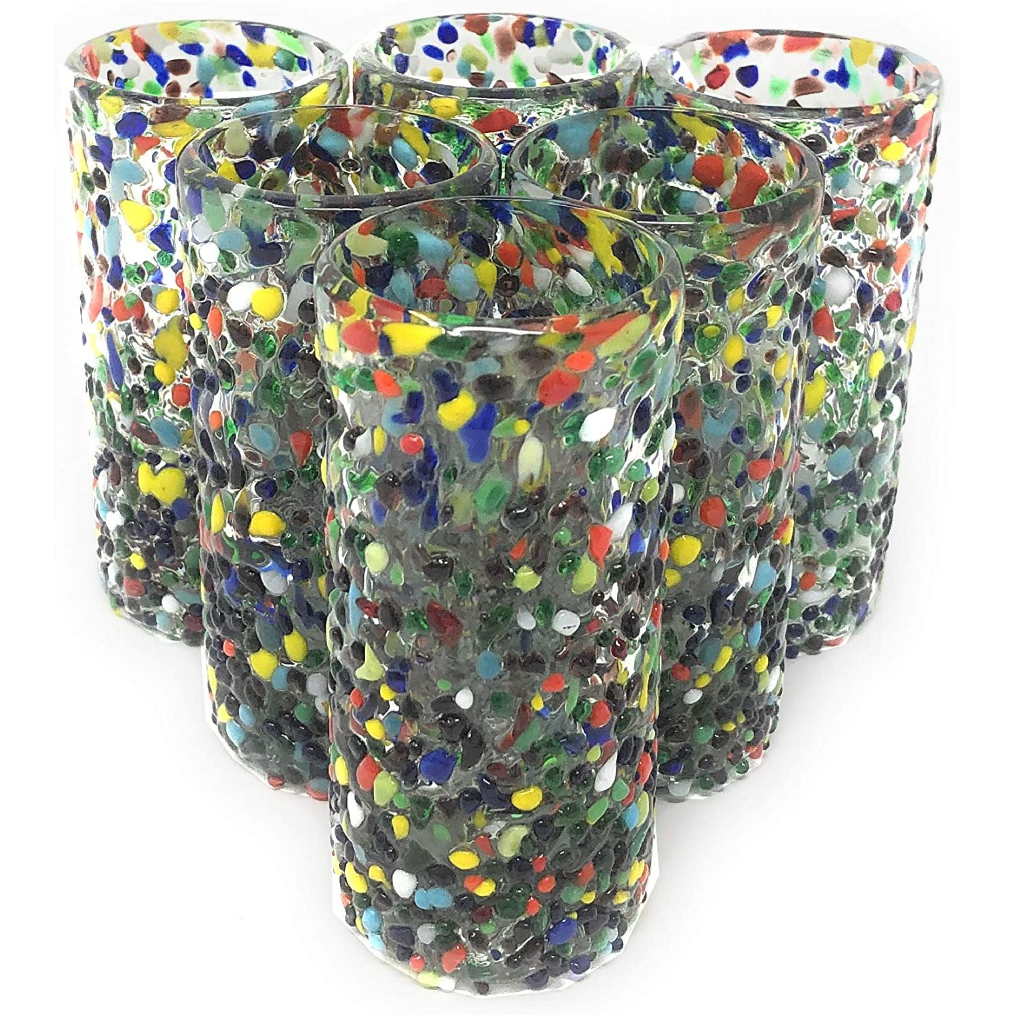 Set of 6 Multicolor Hand Blown Recycled Glass Tequila Shot Glasses