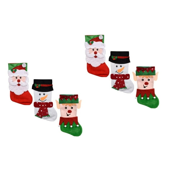 Set of 6 Pack Christmas House Felt Character Santa, Snowman and Elf Stockings, 18 inch