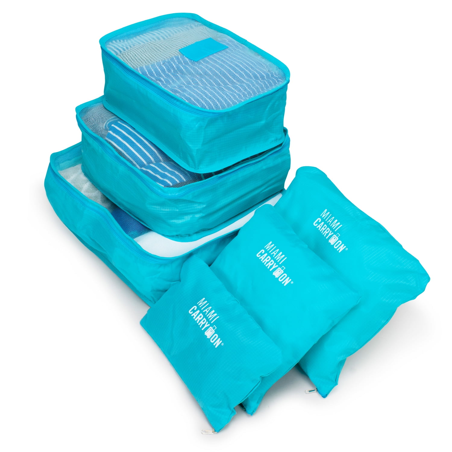 Set of 6 Packing Cubes, Travel Luggage Organizer 3 Travel Cubes + 3 Pouches (Light Blue
