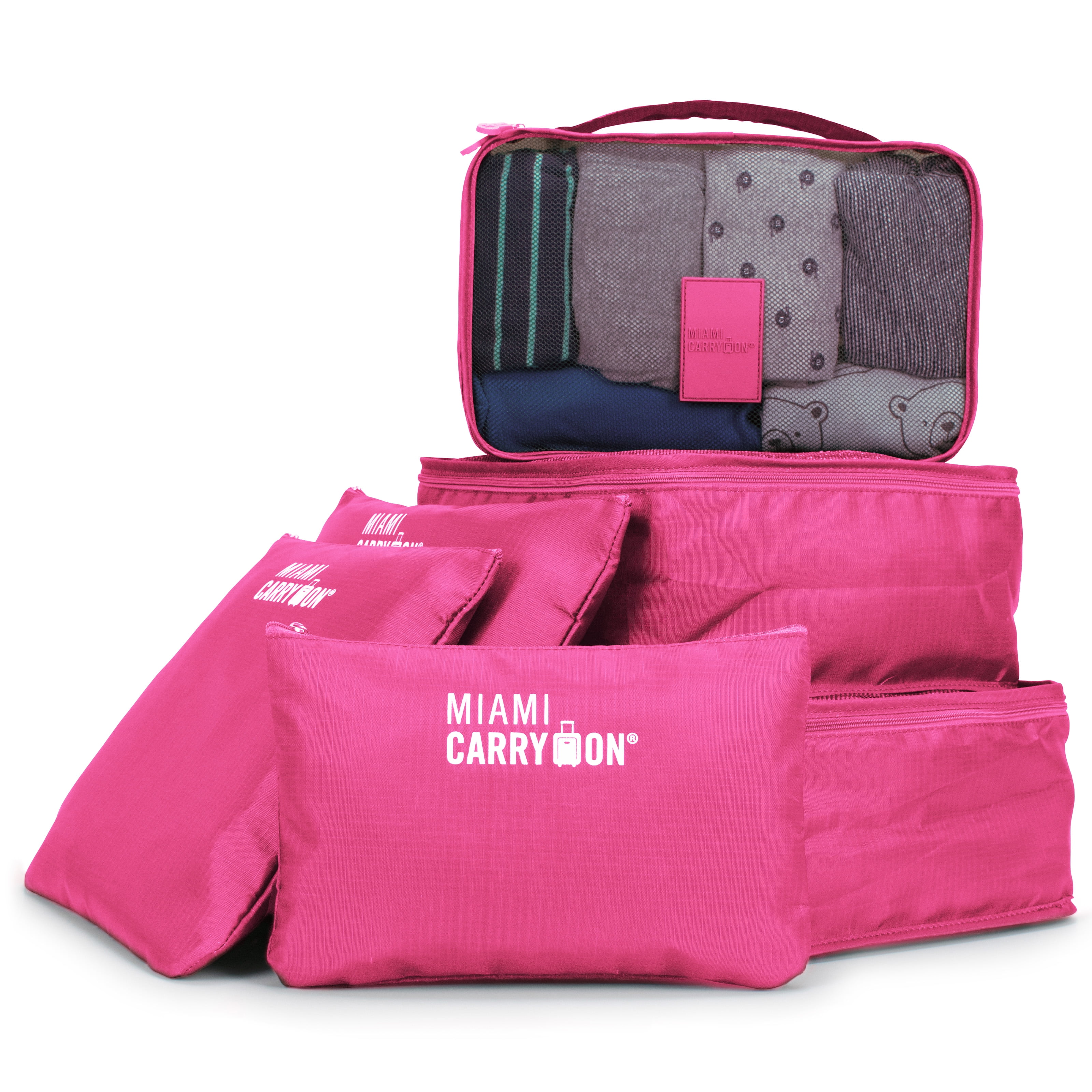 Set of 6 Packing Cubes, Travel Luggage Organizer 3 Travel Cubes + 3 Pouches (Pink)