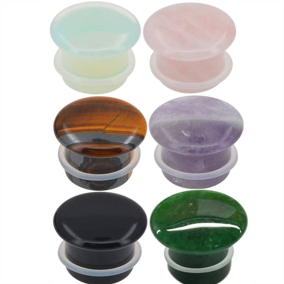 Set of 6 Pairs Single Flare Stone Ear Plugs Silicone O-Ring Expander 00 Gauge E554