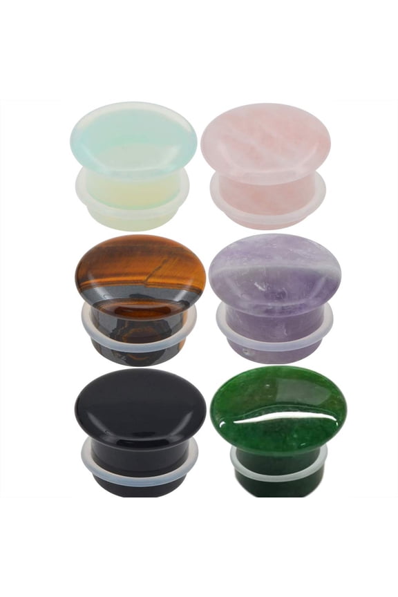 Set of 6 Pairs Single Flare Stone Ear Plugs Silicone O-Ring Expander 8 Gauge E554