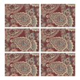 thumbnail image 1 of Set of 6 Paisley Placemats, Flax Linen Heat Resistant Wrinkle Free Featuring Colorful Boho Vintage Floral and Artistic Retro Mandala Patterns, 1 of 5