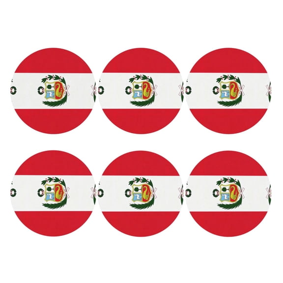 Set of 6 Peru Flag Drink Coasters for Coffee Table Leather Coaster for Decor Housewarming Round Shape