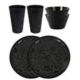 Set of 6 Piece Black Halloween Dinnerware Set! Reusable Spooky Plates, Bowls, and Cups