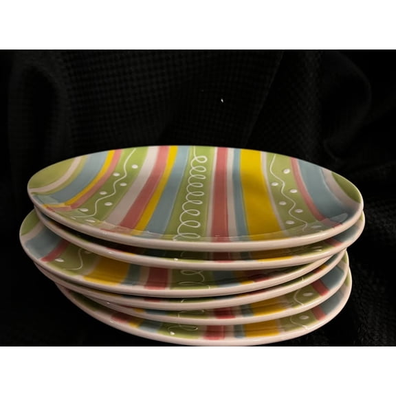 Set of 6 Pier 1 Imports Easter Egg Plates  Hand Painted Spring Decor
