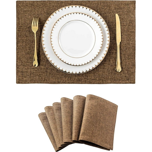 Set of 6 Placemats Heat Resistant Dining Table Cloth Place Mats Kitchen Table Mats, Brown