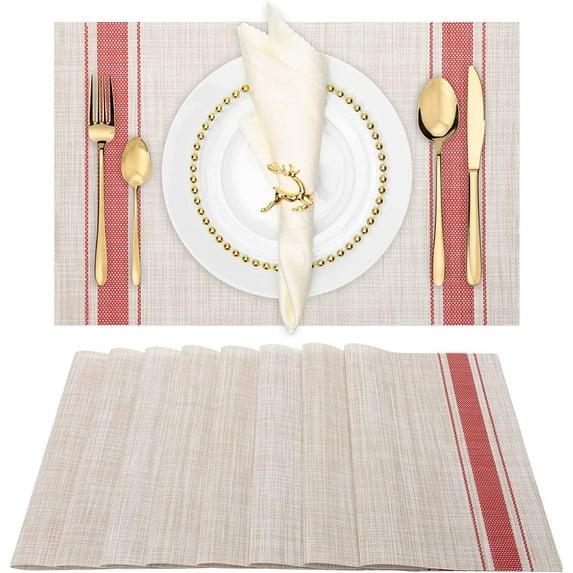 Set of 6 Placemats, Table Mats Indoor Placemats Washable PVC Non-Slip Heatproof Woven Placemats for Dining Table Fabric Place Mat