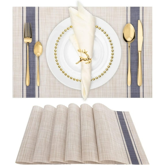 Set of 6 Placemats, Table Mats Indoor Placemats Washable PVC Non-Slip Heatproof Woven Placemats for Dining Table Fabric Place Mat
