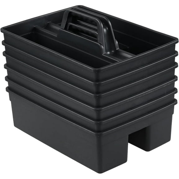 Set of 6 Plastic 3 Compartments Cleaning Supplies Caddy with Handle, Commercial Cleaning Caddy Organizer, Gray