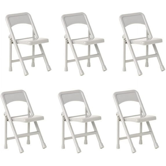 Set of 6 Plastic Gray Toy Folding Chairs for WWE & AEW Wrestling Action Figures (4 Inches Long)