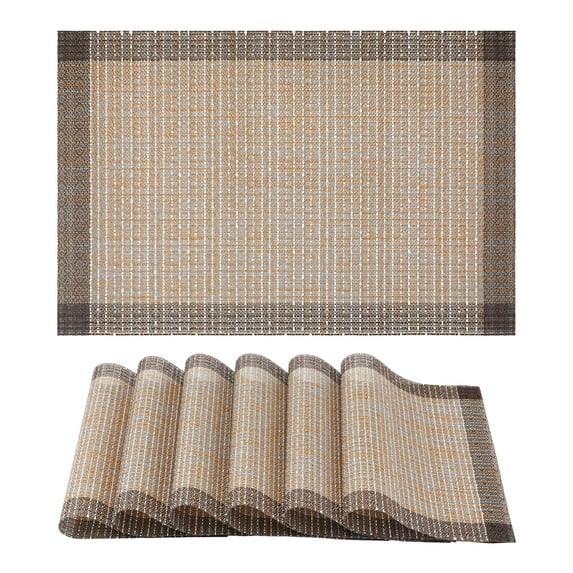 Set of 6 Plastic Placemats for Dining Table Decor Indoor Outdoor Washable Kitchen Table Mat Coffee 17.7*11.8inch