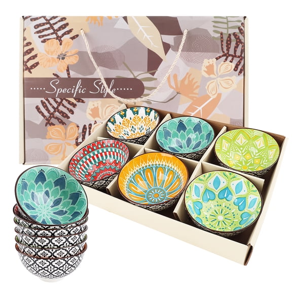 Set of 6 Porcelain Dessert Bowls Cereal Bowl, 4.45 inch Round Small Bowls, 10 oz Colorful Ceramic Bowl