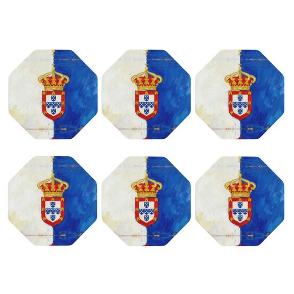 Set of 6 Portugal Alternative Flag Drink Coasters for Coffee Table Leather Coaster for Decor Housewarming Octagon