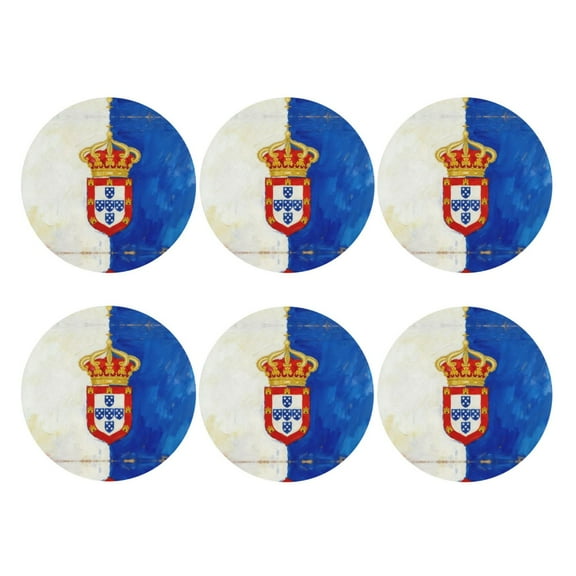 Set of 6 Portugal Alternative Flag Drink Coasters for Coffee Table Leather Coaster for Decor Housewarming Round Shape