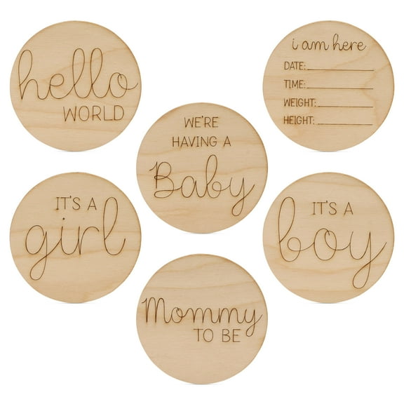 Set of 6 Pregnancy Announcement Signs & Baby Announcement Sign Kit 4-inch, Pack of 1 Gender Reveal & Baby Arrival Props, by Woodpeckers
