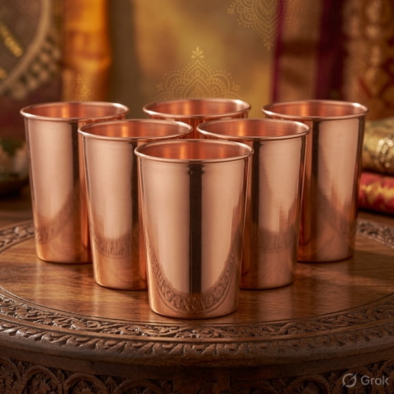 Set of 6 Pure Copper Tumbler For Ayurveda Health Benefits Capacity 11.8 US Fl Oz