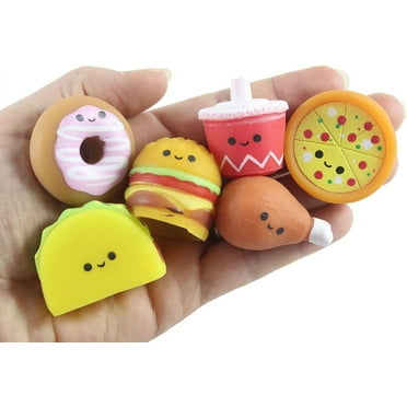 Set of 6 RANDOM Fast Food Junk Snack Mochi Squishy - Kawaii - Cute Individually Wrapped Toys - Sensory, Stress, Fidget Party Favor Toy