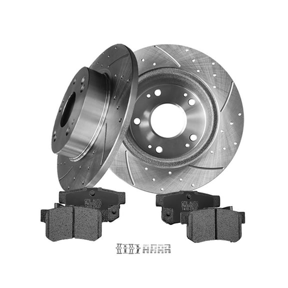 Set of 6 Rear 260mm Drilled Slotted Brake Disc Rotors-Ceramic Brake Pad Kit For 2006-2015 Honda Civic