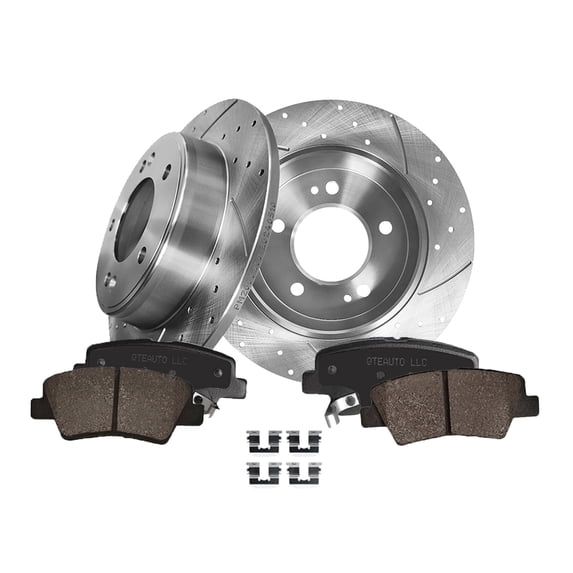 Set of 6 Rear 262mm Drilled Slotted Brake Disc Rotors-Ceramic Brake Pad Kit For 2014-2016 KIA Forte5