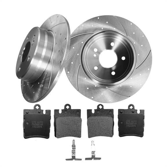 Set of 6 Rear 290mm Drilled Slotted Brake Disc Rotors-Ceramic Brake Pad Kit For 2001-2005 Mercedes-Benz C320