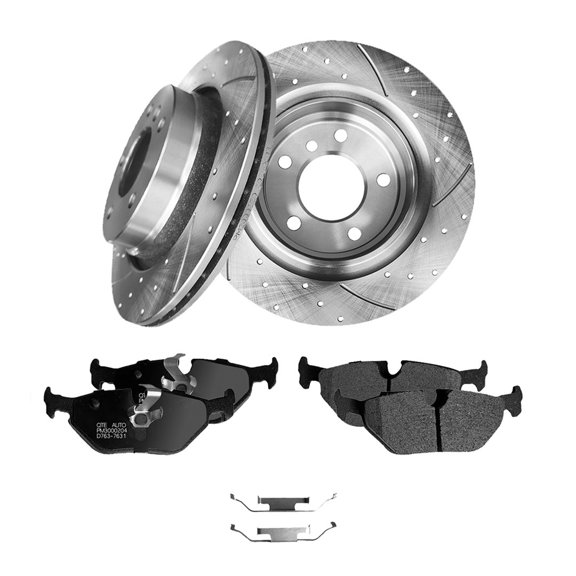 Set of 6 Rear 294mm Drilled Slotted Brake Disc Rotors-Ceramic Brake Pad Kit For 2001-2005 BMW 325I