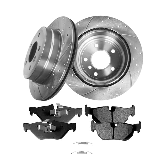 Set of 6 Rear 300mm Drilled Slotted Brake Disc Rotors-Ceramic Brake Pad Kit For 2006 BMW 325XI