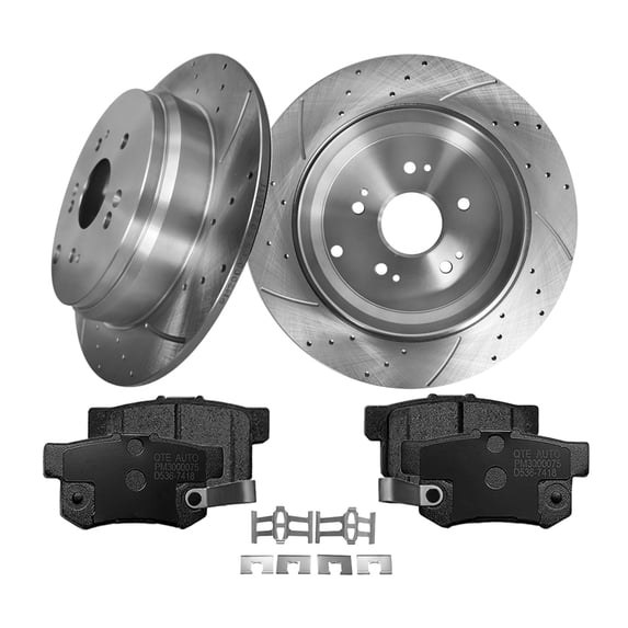 Set of 6 Rear 305mm Drilled Slotted Brake Disc Rotors-Ceramic Brake Pad Kit For 2007-2009 Acura RDX