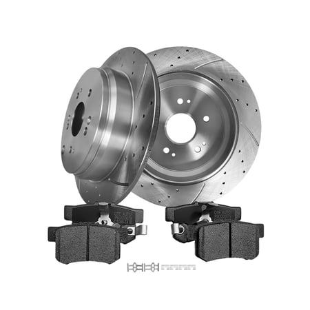 Set of 6 Rear 305mm Drilled Slotted Brake Disc Rotors-D1086 7418 Ceramic Brake Pad Kit For 2013-2018 Acura RDX
